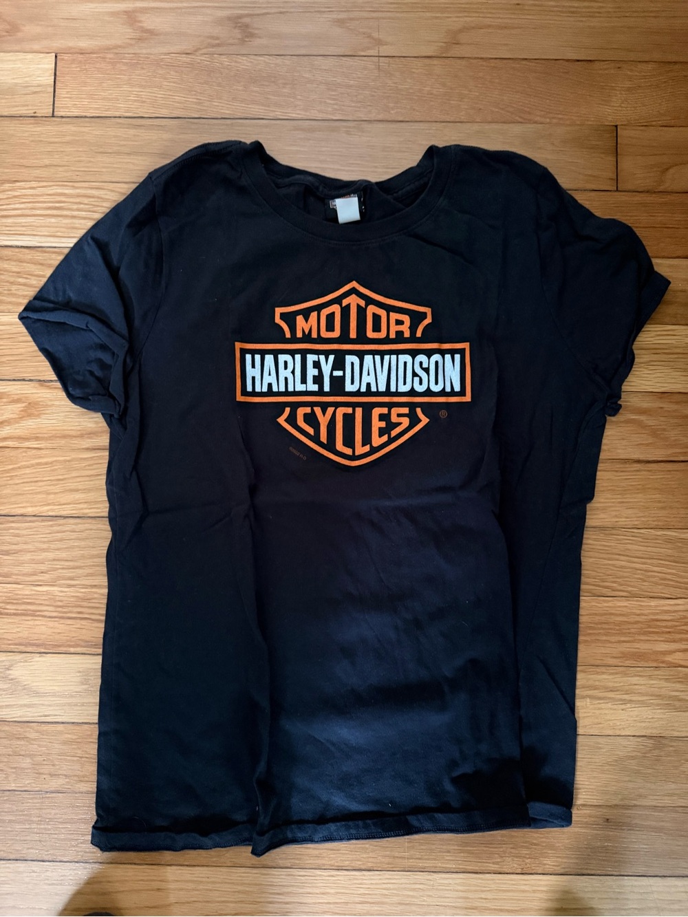 Harley-Davidson Black Tee with Orange and White Shield Logo